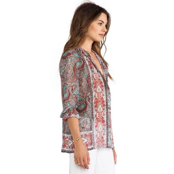 💕RACHEL ZOE💕 Violet Peasant Neck Tie Blouse in Parrot & Bright Red 6 - Picture 3 of 16
